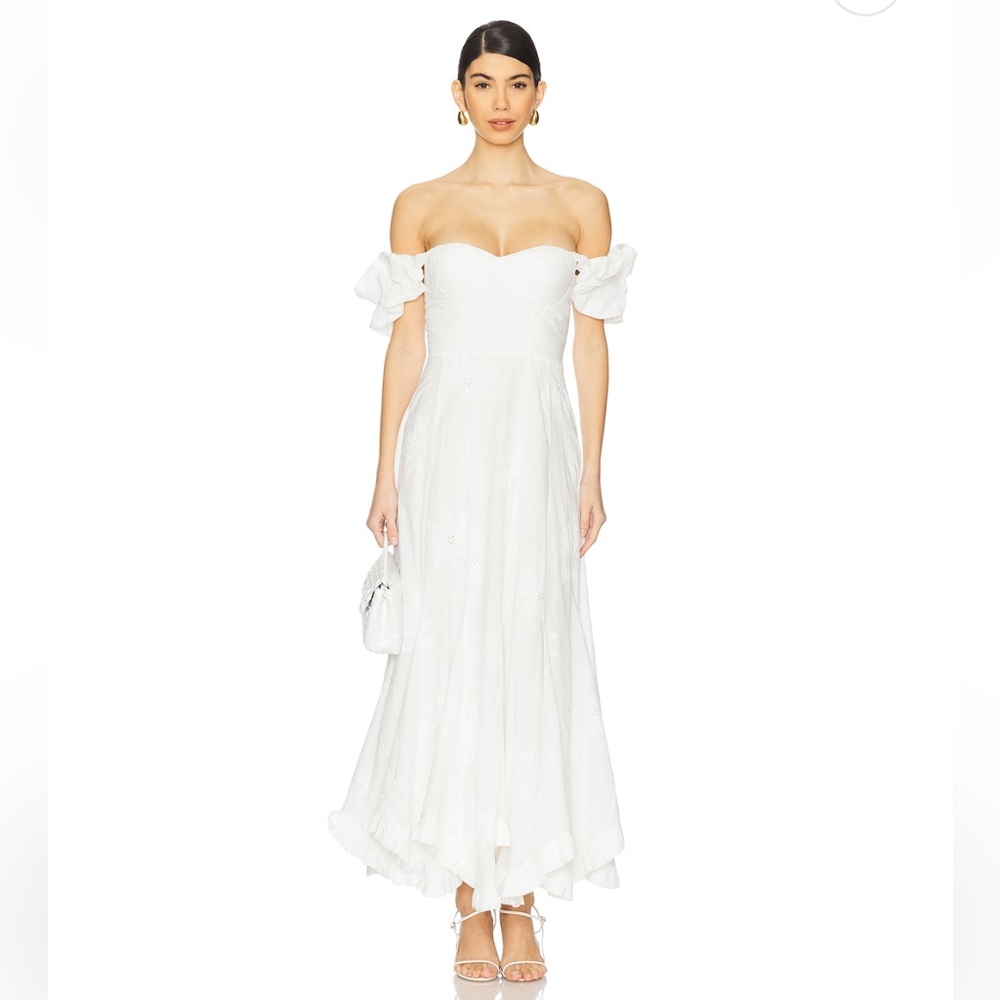 REVOLVE White Ruffled Pleated Strapless Sundress